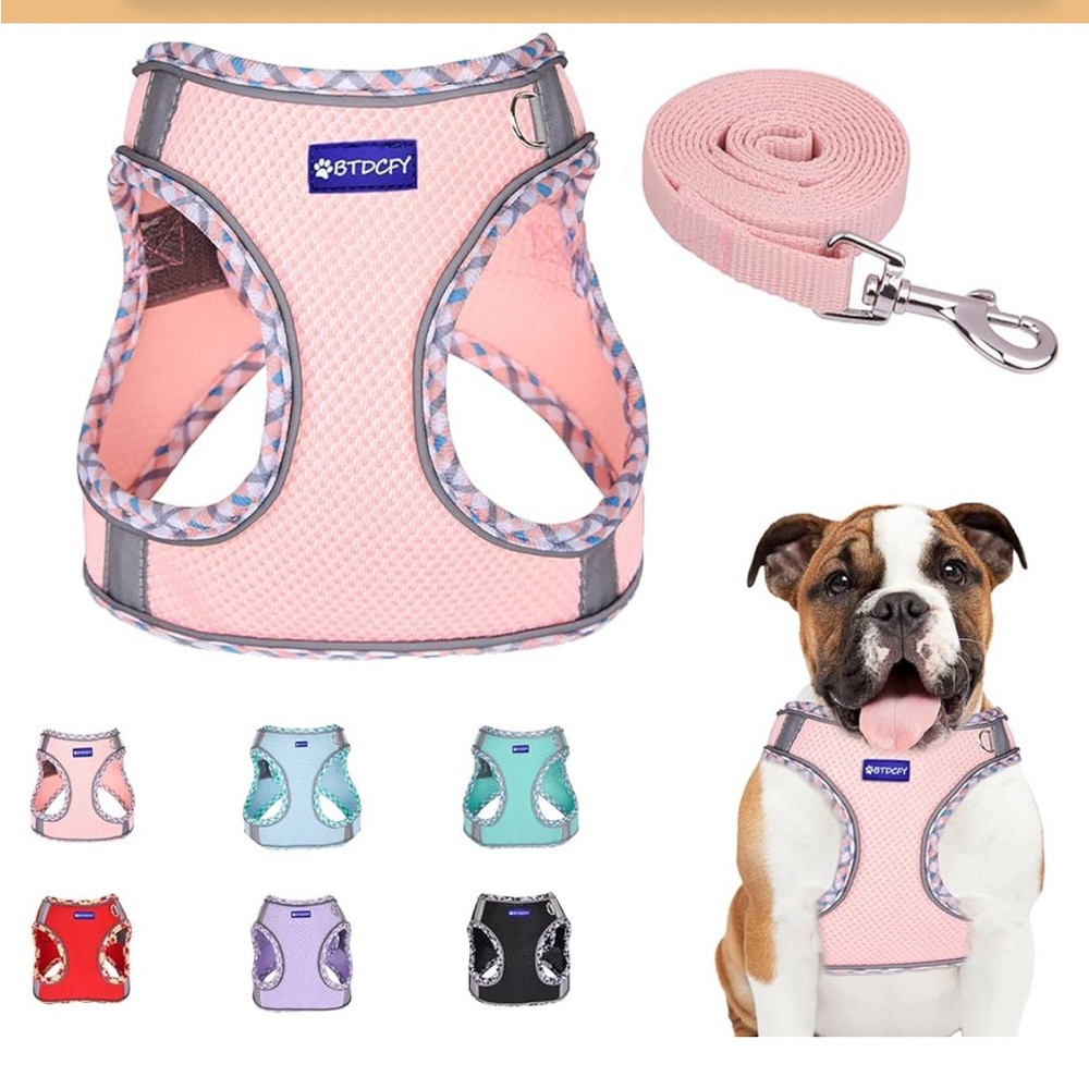 Petank Peach Step in Mesh Dog Harness and Leash Set - Breathable Air Mesh Small
